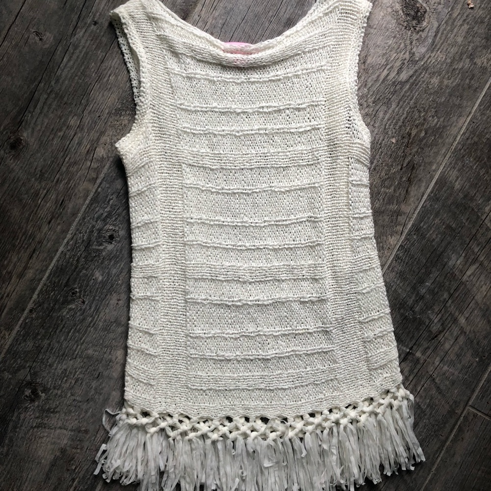 Lilly Pulitzer white fringe knit tank xs